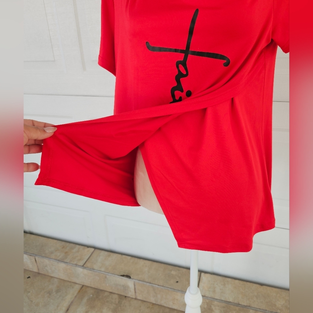 Faith Graphic Red Off Shoulder Tunic Top XL | Christian Aesthetic Boho Casual - Picture 6 of 14
